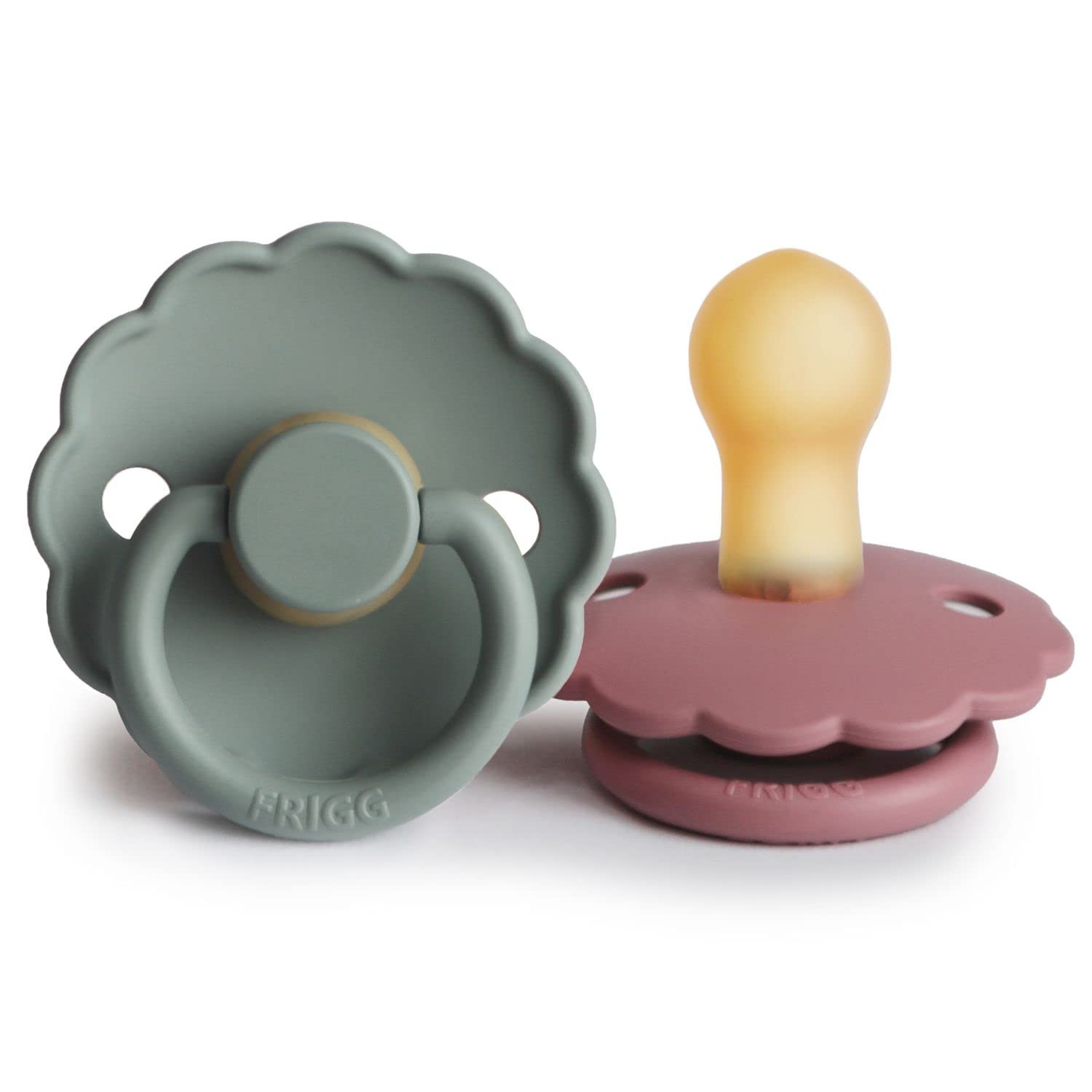 FRIGG Daisy látex chupete 2-Pack | Chupete de goma natural | Fabricado en Dinamarca | Sin BPA | Tetina simétrica tipo cereza | (Blush/Woodchuck, Talla 2 (6-18 Meses)) — view 10