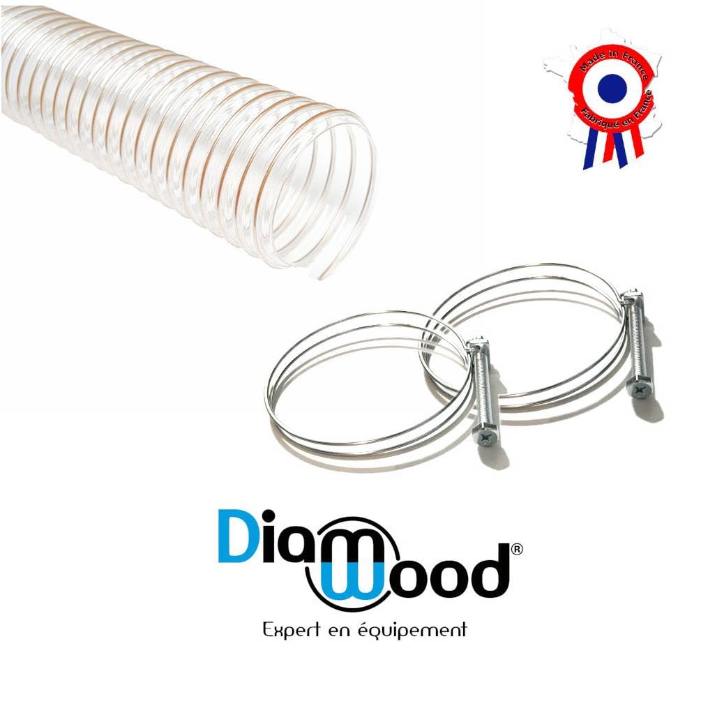 10M Tuyau Flexible Aspiration Poussières Copeaux Bois PU Acier Cuivré D. 100mm + 2 Colliers Serrage - Diamwood