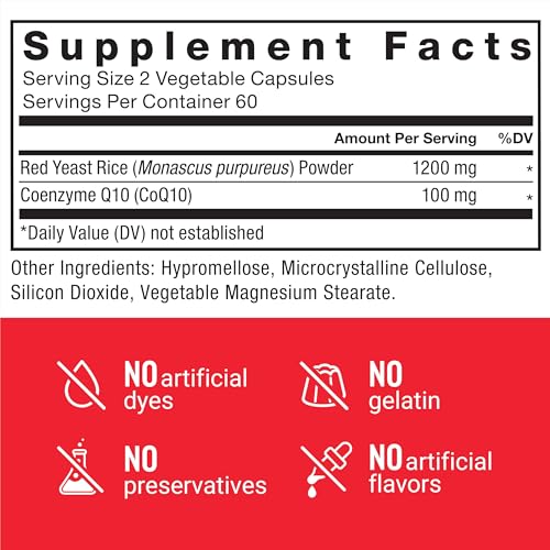 Image of Force Factor Red Yeast Rice + CoQ10 Supplement for Antioxidant Support, Non-GMO, Vegan-Friendly, Premium Quality, 120 Capsules