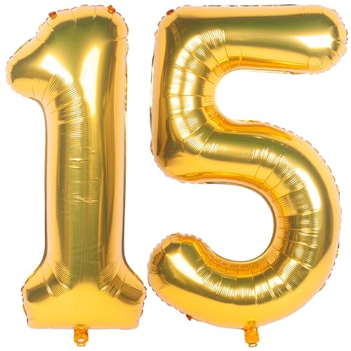 Image of 40 Inch gold Number Balloons 15 Helium Foil Mylar Balloon | Birthday Party banquet Decoration 15