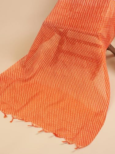 Image of Women's Cotton Blend Striped Print Dupatta with 2.20 Meters | Women's cotton printed dupatta with tassels