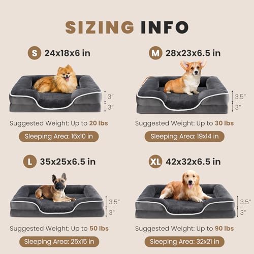 Image of NEWBULIG 42x32 Inch Orthopedic Dog Bed Large Sized, Large Sized Dog Couch /Sofa Bed with Washable Cover, Waterproof, Foam, Soft Fluffy Surface for Indoor Cats, Gray