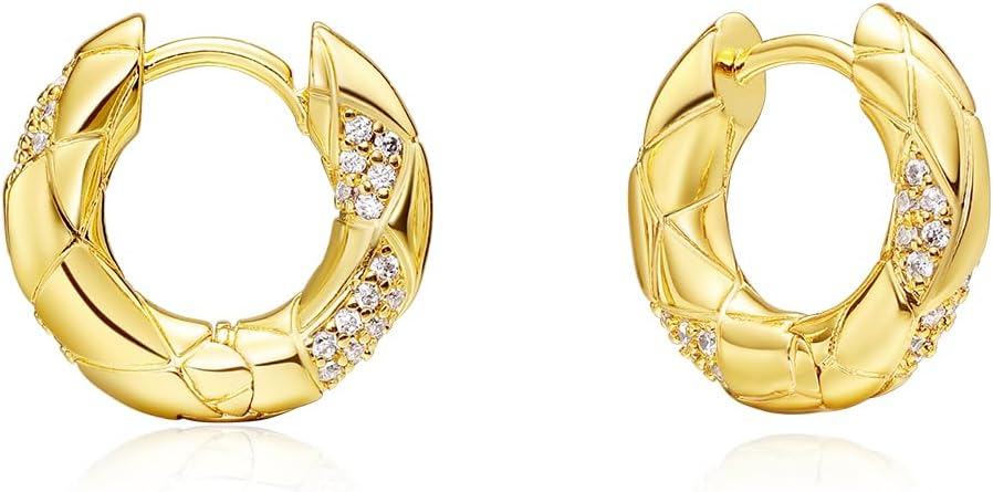ARSIS Hoop Earrings for Women, 18K Gold Plated, Hypoallergenic, 925 Sterling Silver Posts, Lightweight, Snake-Bone Inspired Huggie Hoops with CZ, Gold/Silver/Rose Gold, Minimalist Jewelry Gift for Mom