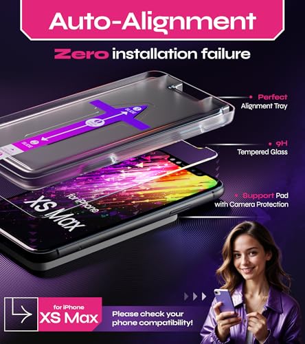 Image of Defenslim Screen Protector for iPhone XS Max (2Pack), Easy Auto-Align Install Kit, 6.5 inch Tempered Glass, 9H Hardness, Ultra HD Clear, Case Friendly, EasyShield