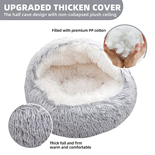 Gavenia-Cat-Bed-Round-Fluffy-Hooded-Cat-Bed-Cave-with-Non-collapsed-Plush-CoverCat-Bed-Donut-for-Indoor-CatsCalming-Dog-BedsCatAnti-SlipWaterproof-BottomWashable-Bed20inchGrey