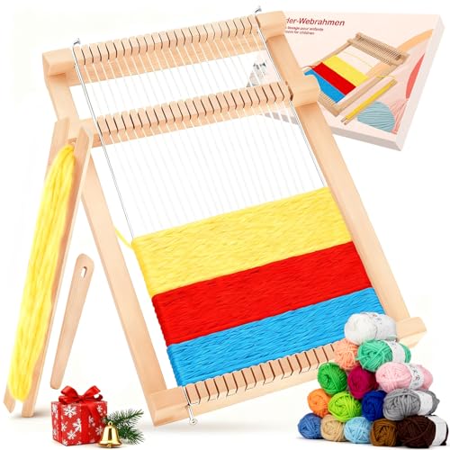 SYNERIX Webrahmen Kinder - Holz Webstuhl Set Bastelset Weben für...