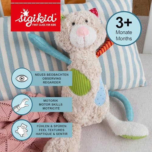 SIGIKID 42842 Stofftier Katze Patchwork Sweety Kuscheltier zum Spielen & Schmusen aus weichem Materialmix für Babys und Kinder, Jungen und Mädchen von 0 Monaten bis 8 Jahren Mehrfarbig/Katze 30 cm