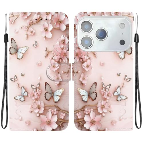 Étui iPhone 17 Pro papillon rose pour éviter les rayures d'écran
