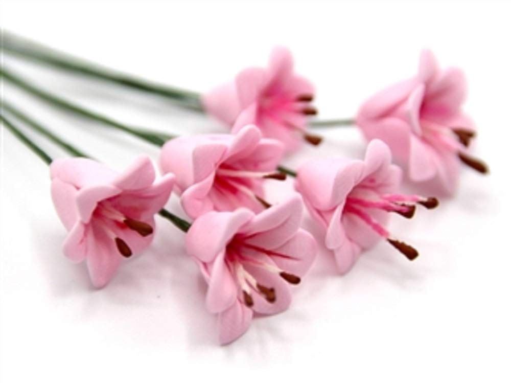 Dolls House Lilies 6 Pink Lily Flowers on Stem Miniature Garden Vase Accessory