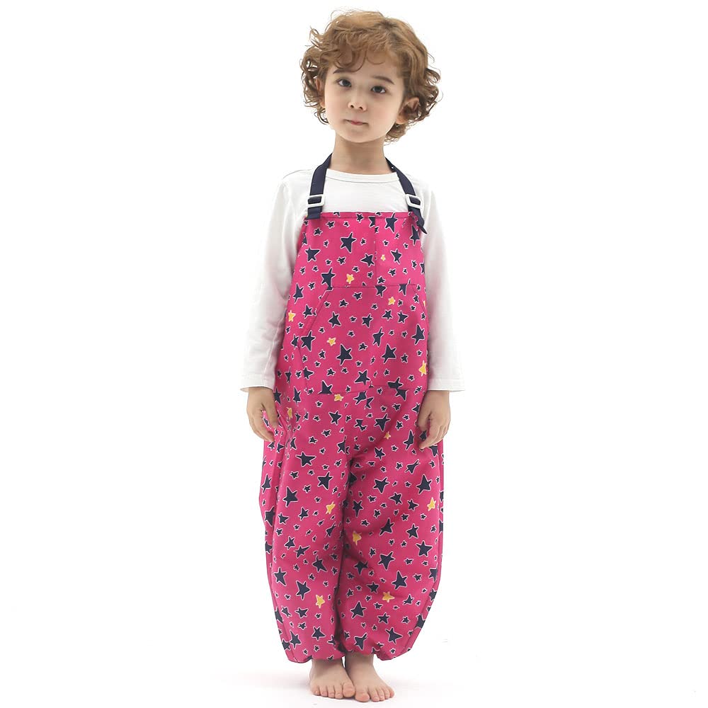 Kids Art Smock Dungaree Style, Lightweight Waterproof Painting Apron with Adjustable String, Quick-Dry Messy Play Overall for Boys Girls School Crafts, Erratic Star (30-M)