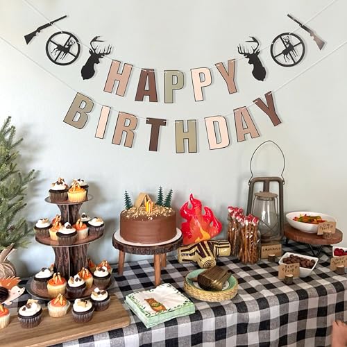 Image of Deer Hunting Camo Happy Birthday Banner,Deer Hunting Party Decorations | The Big One Deer Hunting Birthday Banner,Buck Deer Party Decorations
