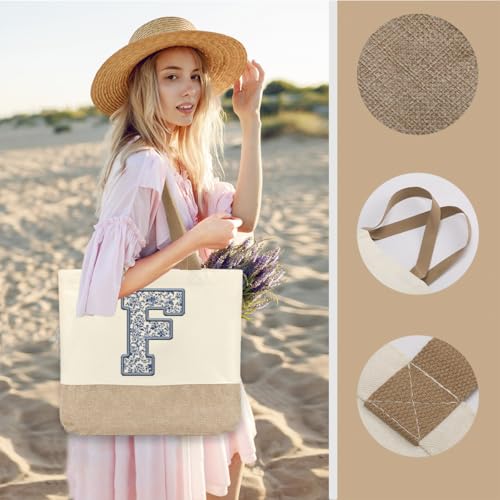 Bolso tote de lona para mujer, personalizable con monograma F, ideal para bodas, compromisos, fiestas, luna de miel, cumpleaños, playa, vacaciones y como regalo para mamá, abuela, maestras, amigas o damas de honor miniatura 4