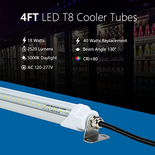 4FT T8 LED Refrigerator Tube Light 18W 2520Lm, 5000K Daylight LED Cooler or Freezer Lights Clear Lens for Fridge, Supermarkets Freezer, Grocery Stores, Black Wire, UL Listed 25 Pack