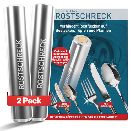 Rokitta's Rostschreck für Spülmaschine 2er Set – Das Original – Rost Magnet gegen Flugrost – Für strahlendes Besteck, Töpfe, Pfannen & Geschirrspüler – Bekannt aus 'Die Höhle der Löwen' – Ohne Chemie