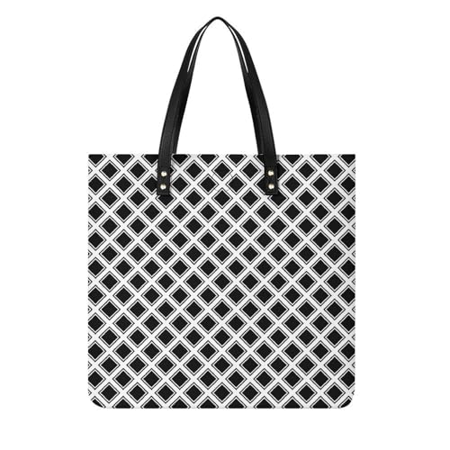 Sac shopping noir carré à carreaux pour femme idéal en grand sac cabas de voyage de 39x39cm