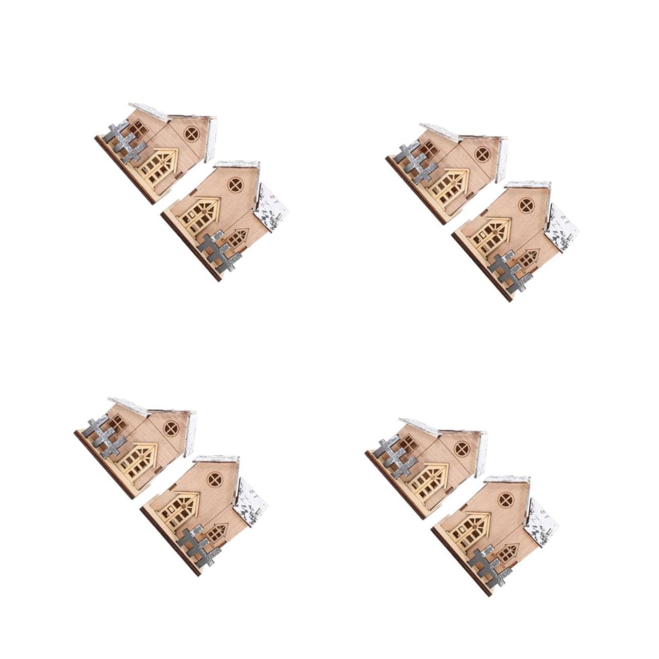 TOPBATHY 4 Set Luci Natalizie in Legno Finestra Gonfiabile Ornamenti Desktop Decorazioni Luminose per La Casa per Natale Luci Dell'albero di Natale Solare Cabina Khaki di Legno 2 Pezzi * 4