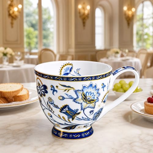 Taza de porcelana ósea floral 16 oz azul miniatura 3