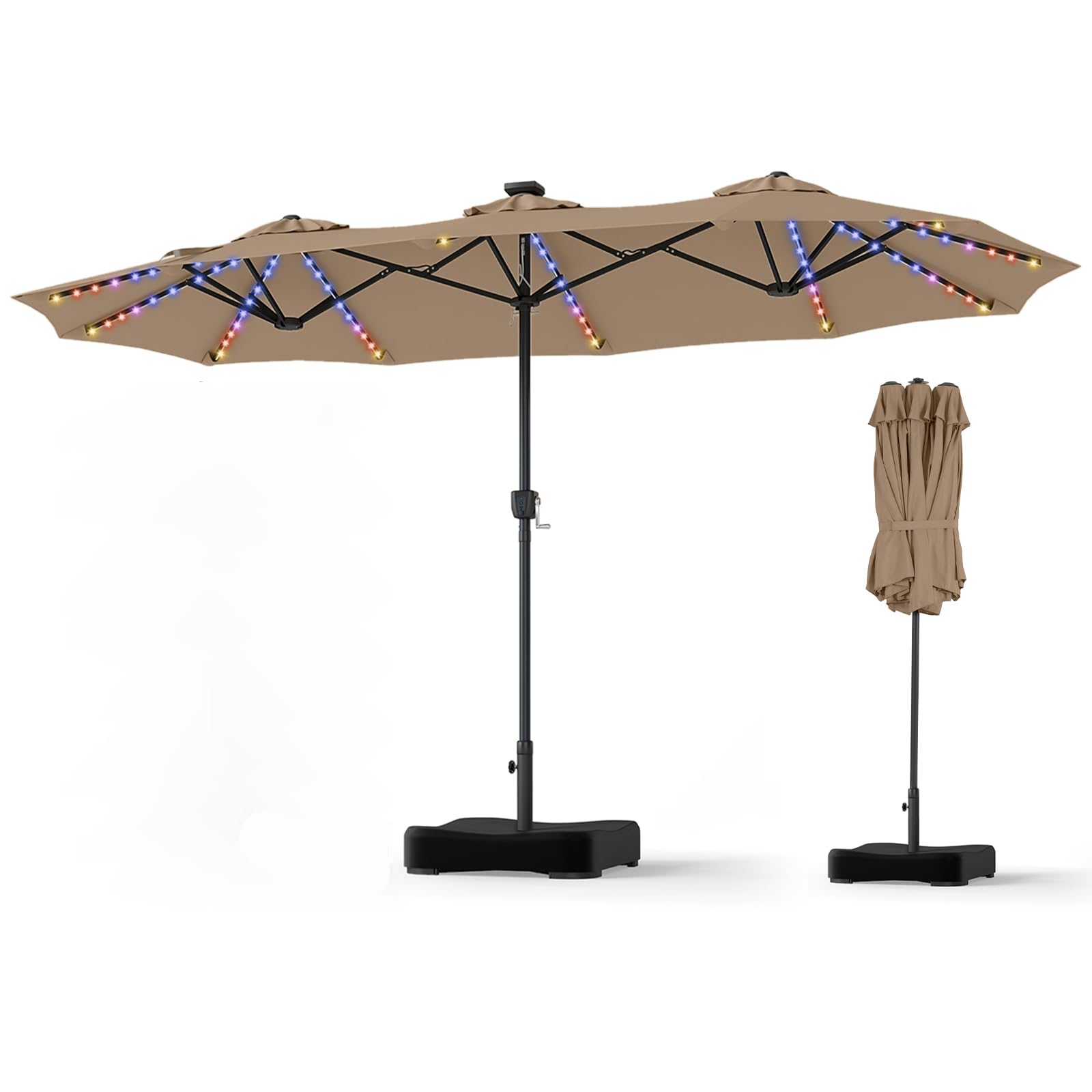 TANGZON 4.4 m Double Garden Parasol with Base and 144 LED Lights