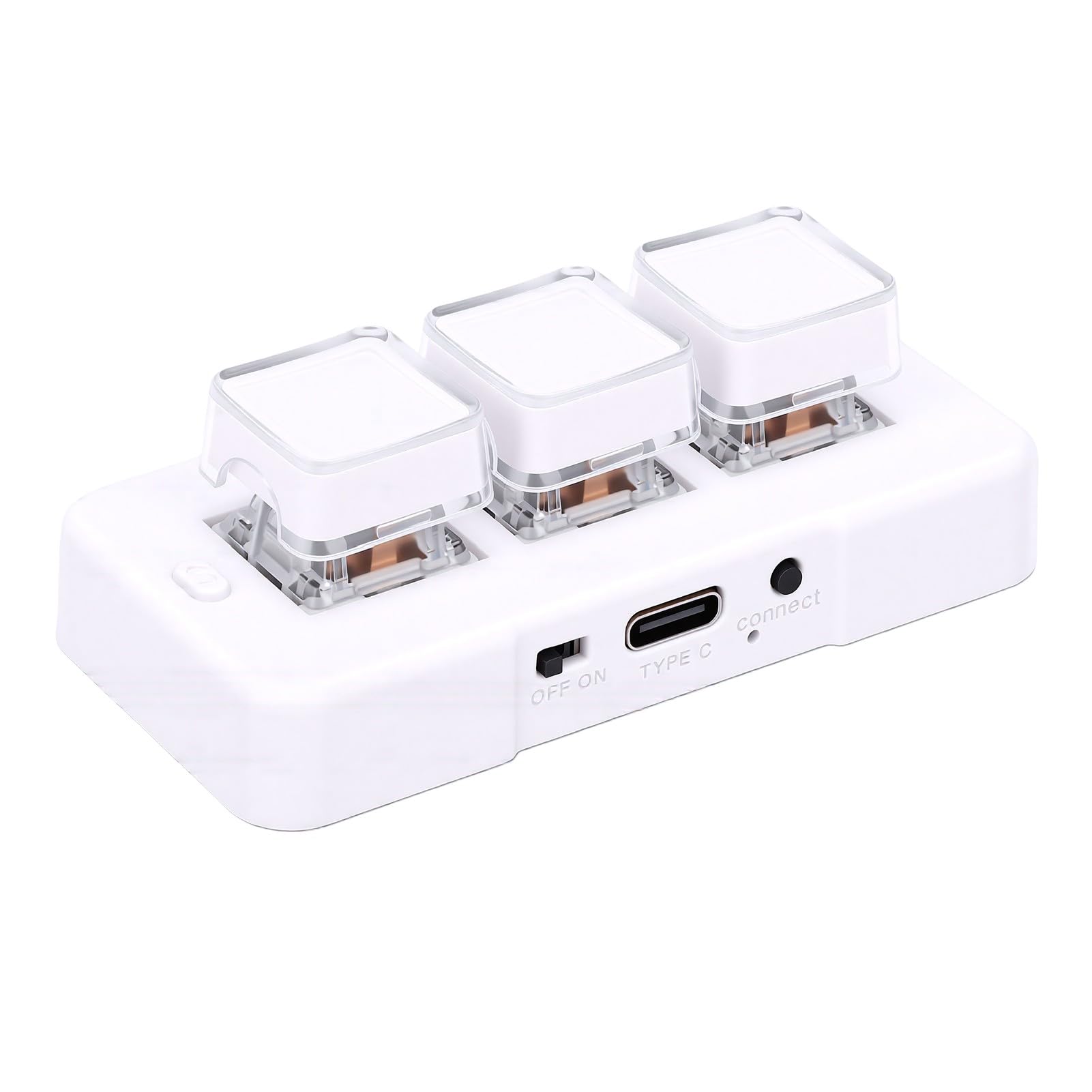 Bewinner Tastierino Meccanico a 3 Tasti Tastierino di Scelta Rapida Personalizzabile per Uso Universale su Computer con modalità Cablata e Bluetooth (WHITE)