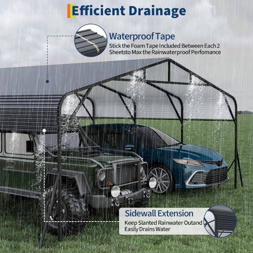 Image of GAOMON Metal Carport, Carport with Reinforced Base and Galvanized Steel Roof, Heavy Duty Garage Car Shelter Shade, Outdoor Car Port Canopy for SUV, Truck, Boats, 20x25 FT