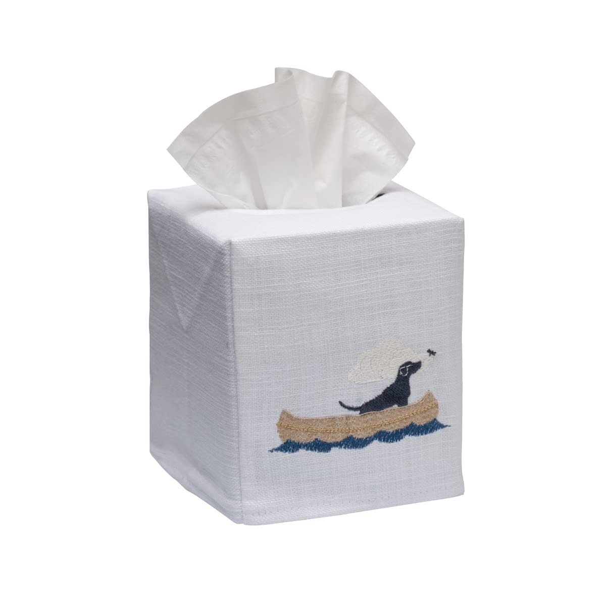 Jacaranda LivingSquare Tissue Box Cover, Linen/Cotton Fabric Tissue Holder, Decorative Cloth Tissue Cube Cover, Animal Designs Dog in Boat