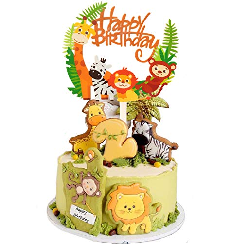 Ainuioi Jungle Animals Cake Topper Jungle Safari Cake Topper Jungle Theme Birthday Cake Sign Zoo Party Cake Decor Baby Animal Topper