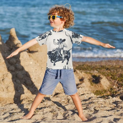 Kids Swimsuit Yak Cowboy Cow Bullfighting Sunscreen T-Shirts Swimwear Sets UPF 50+4