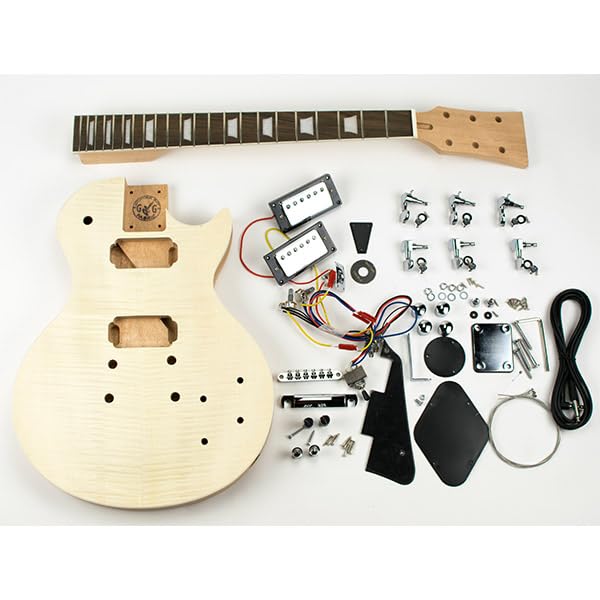 Guitare en Kit – L-Single Cut Flamme, Palissandre - Les Beatles, Paul McCartney, John Lennon, RIngo Starr, George Harrison Guitare en Kit - L-Single Cut Flamme, Palissandre