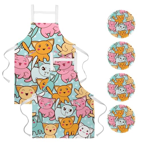 Lot de 2 tabliers de cuisine avec chats mignons pour la pâtisserie et le bistrot