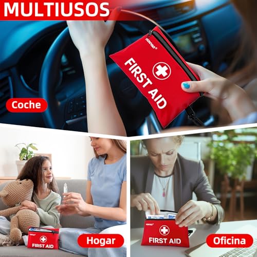 HONYAO Botiquín de Primeros Auxilios 105 Piezas, Mini Botiquin, Kit de Primeros Auxilios para Casa Viaje Senderismo Coche Moto Trabajo, Rojo - imagen 5