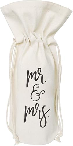 The Cotton & Canvas Co. Mr. & Mrs. Bolsa de vino, cubierta de botella, regalo de fiesta nupcial y bolsa de regalo de boda