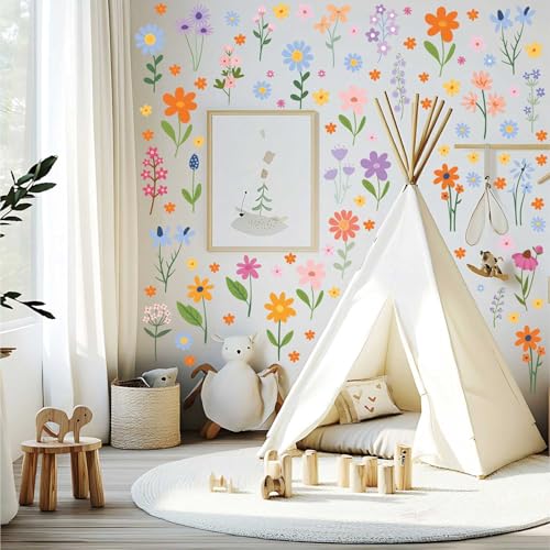 Spring Flower Wall Decals - Peel and Stick Wildflower Stickers for Home Decor