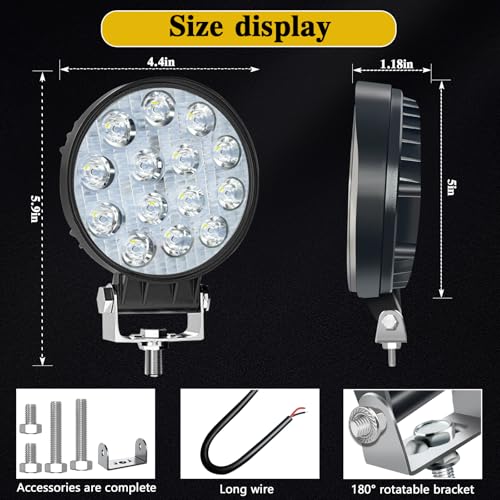 LED Pod Lights MUVKQC 4.5 Inch 42W Round LED Work Lights 42W 10000lm 12V 24V Spot Beam Offroad Driving Light Bar for Truck Tractor Trailer Excavator Pickup Golf Cart Mower ATV UTV (80pcs)