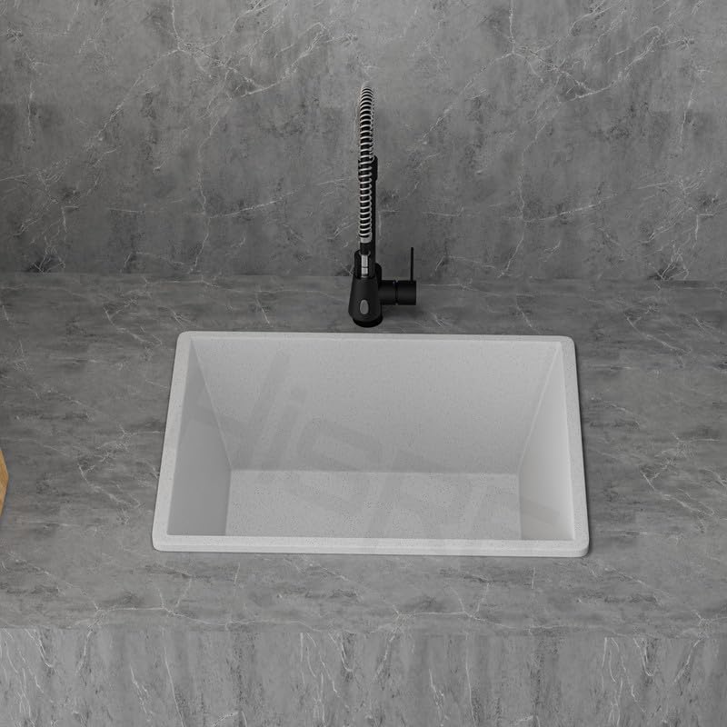 HISRE Single Bowl Quartz Kitchen Sink 21 x 18 x 9 Inch | Ash Grey Deep Undermount or Drop-In Basin, Scratch Resistant Easy-Clean Surface, Heavy Duty Construction, photo 3 of 4