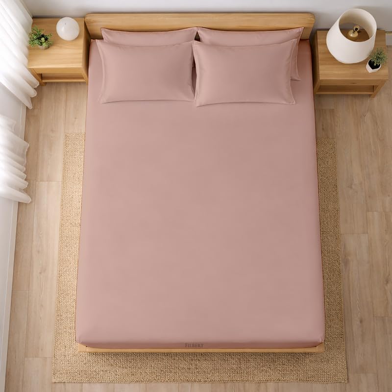 Image of Filbert - Premium Satin Fitted Bedsheet Single Bed (36x75 Inch) with 1 Pillow Cover | Hypoallergenic Breathable | Hair and Skin Friendly, Women Gift Choice|Bear Beige
