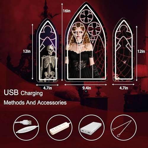 Image of DUOLIYBC Gothic Neon Sign, Medieval Goth Mirror Set, Window Mirror Neon Signs for Wall Decor, Gothic Cathedral Decor, Witch Mirrors 16″ x 9.4″
