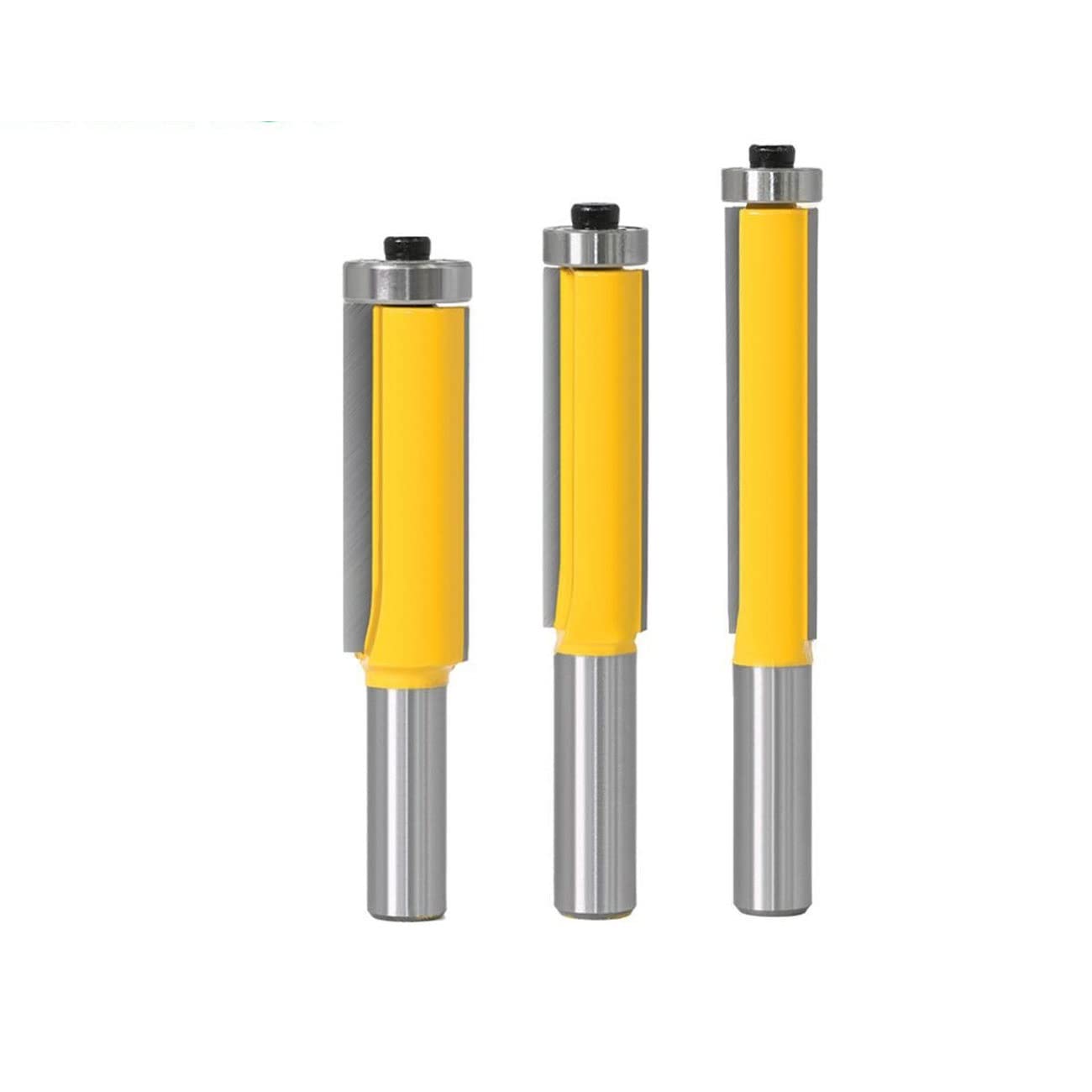 Fresa para plantillas de ranuras en V, Vástago de 12mm, 50, 64mm, broca enrutadora de corte al ras con rodamiento for patrón de plantilla de madera, fresa de carburo de tungsteno(3PCS)