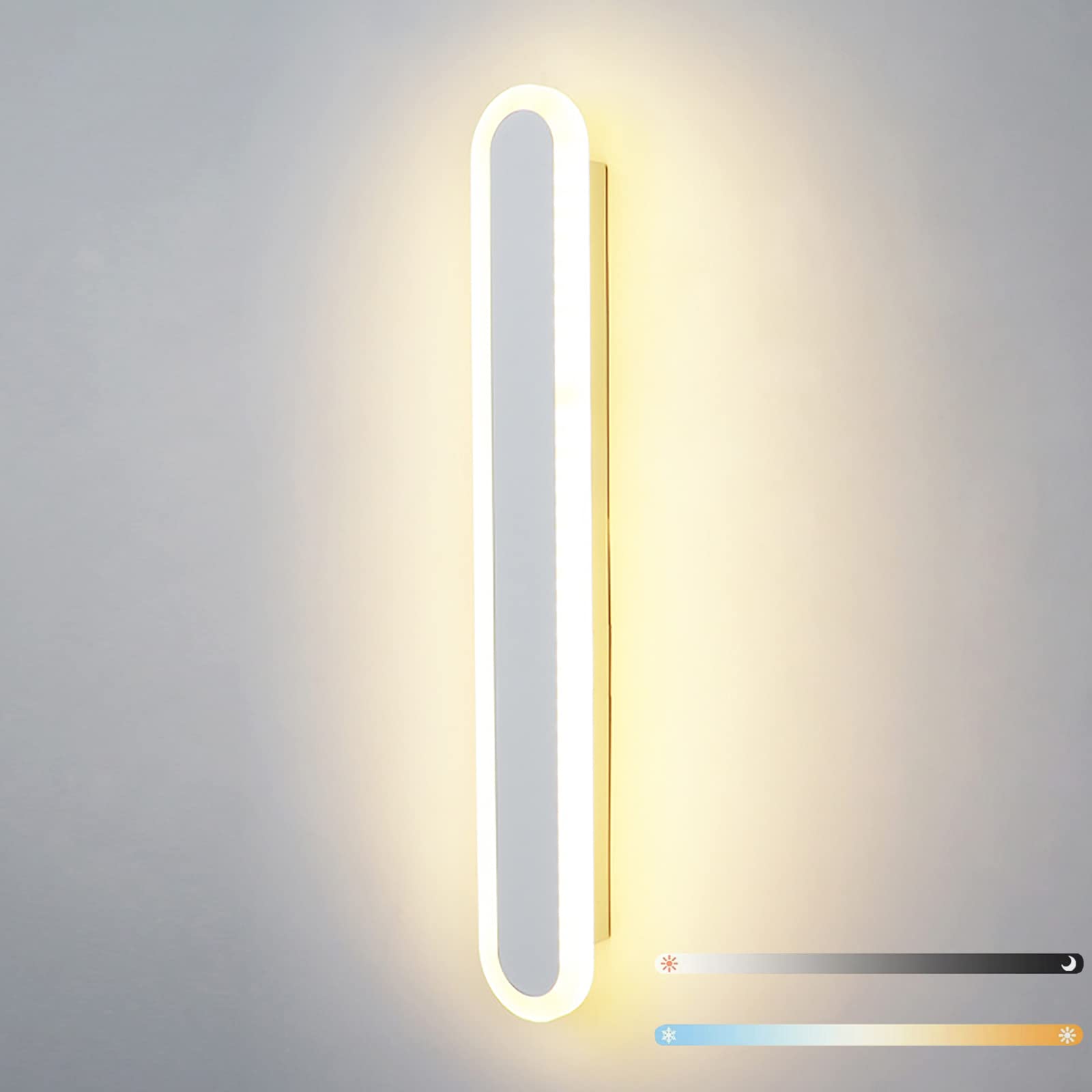 HCZKIUJY Modern Dimmable LED Wall Sconce Light Fixture for Bedroom Living Room Restaurant Hotel Corridor Adjustable Color Temperature Long Strip Design Gold Finish 18W 40cm (White-120cm 58W)