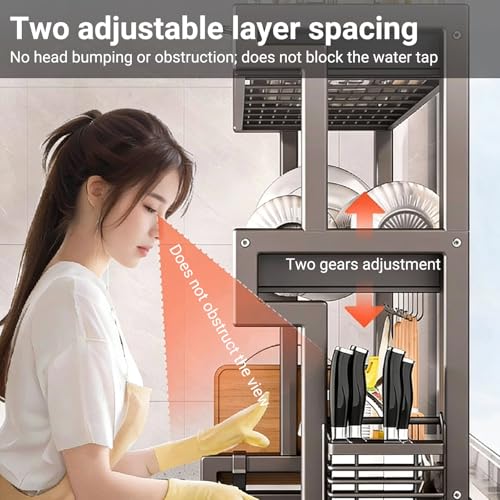 Scolapiatti in acciaio inox, resistente, per piatti e posate, organizer salvaspazio da cucina con base a ventosa e design a drenaggio rapido