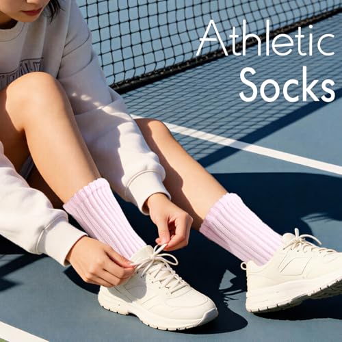 Image of HONGTEYA Slouchy Crew Socks For Women,Scrunch Cotton Cozy Workout Socks | Mid Calf Scrunch Boot Socks Size 5-11, Cozy Slouch Casual Athletic Socks, All Season Gifts For Women