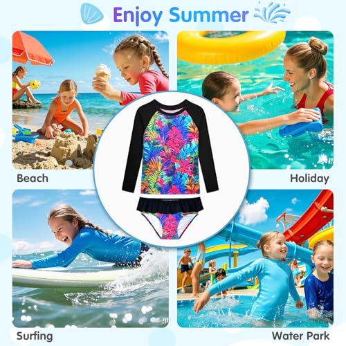 Image of Girls Rash Guard Swimsuit Long Sleeve Tankini Sets Two Pieces Bathing Suit Swimwear UPF 50+ Sun Protection