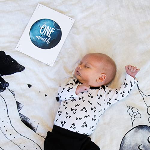 Image of JumpOff Jo - Baby Bundle: Baby Swaddle Blanket & 24 Milestone Cards - Photoshoot Props, Soft Breathable Baby Blanket, 47 inch x 47 inch (Bear Blue)