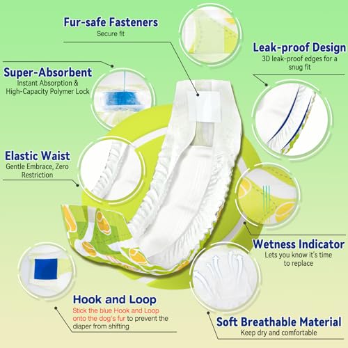 Image of Dono Dog Diapers Male 60ct, Disposable Non-Slip Male Dog Wraps, Super Absorbent Puppy Diapers with Rapid-Dry Technology, Wetness Indicator, Leak-Proof Doggie Pampers, X-Small
