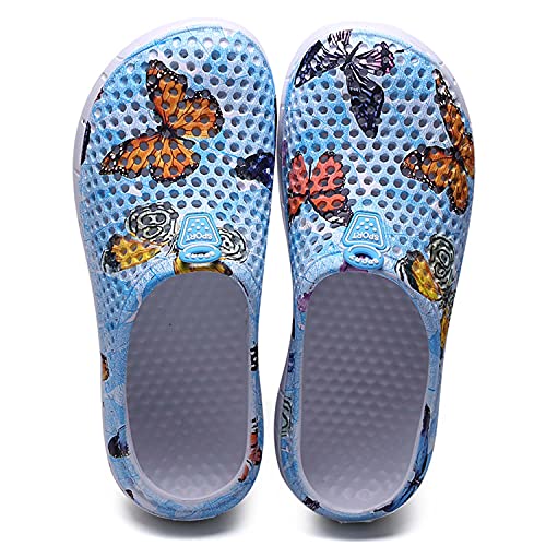 Womens Garden Clogs Shoes Slip On Lightweight Summer Sandals Lady Rubber Mules Anti Slip Beach Pool Water Shoes Quick Drying Kitchen Yard Walking Home Slippers Classic Clog Blue-Butterfly 41 #TOP1