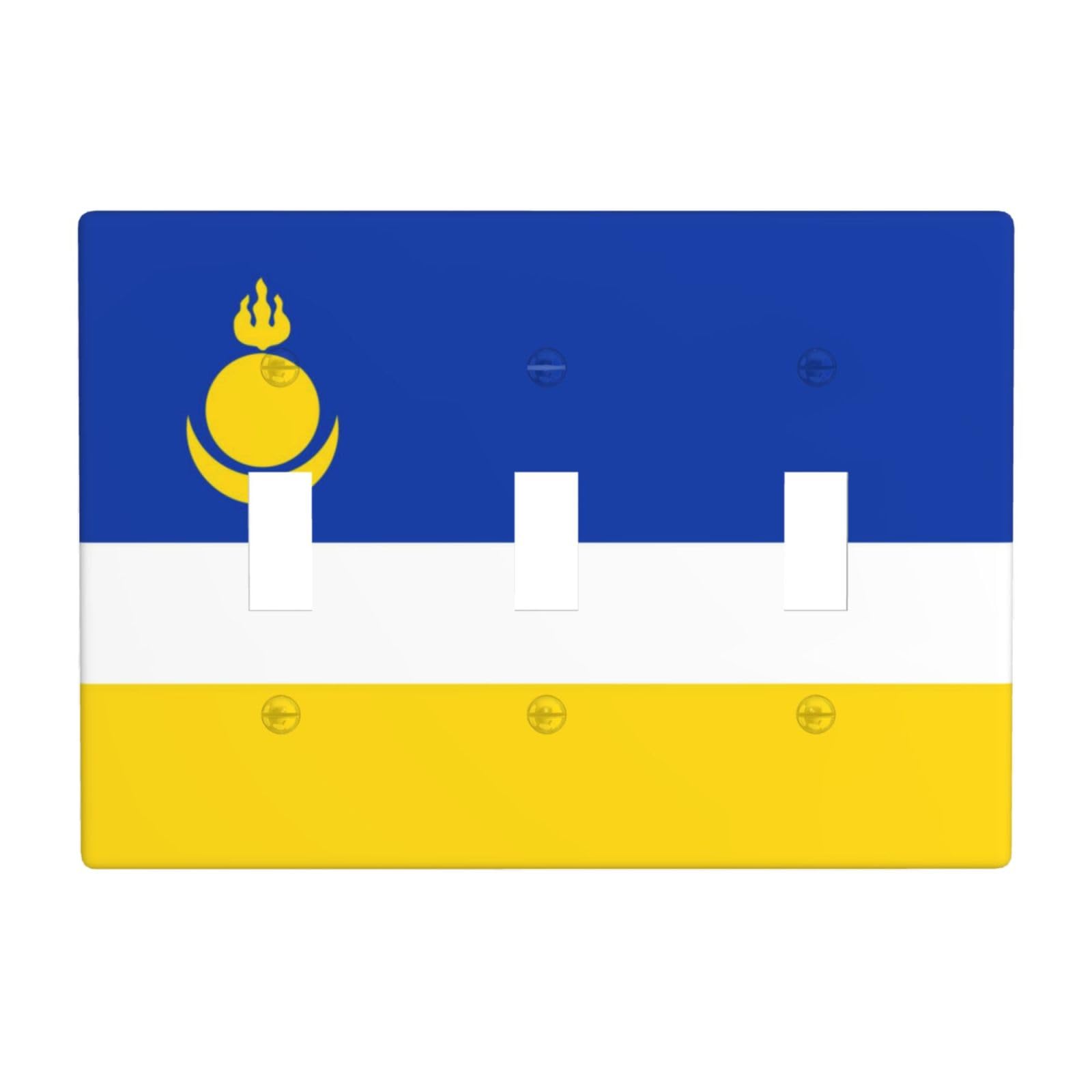 Flag of Buryatia 3 Gang Switch Plate Cover-Unbreakable Polycarbonate Wall Plate, Heat Resistant Toggle Switch Decor for Home