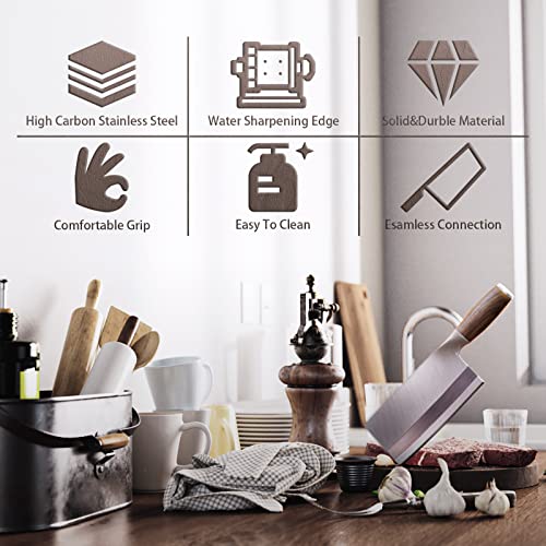 Louisax Vegetable Meat Cleaver Knife - 8” - Pro Chinese Cleaver Knife - Butcher Knife - Forged High Carbon Steel - Full Tang - Ergonomic Pakkawood Handle, Orange Pakakawood Handle #TOP3