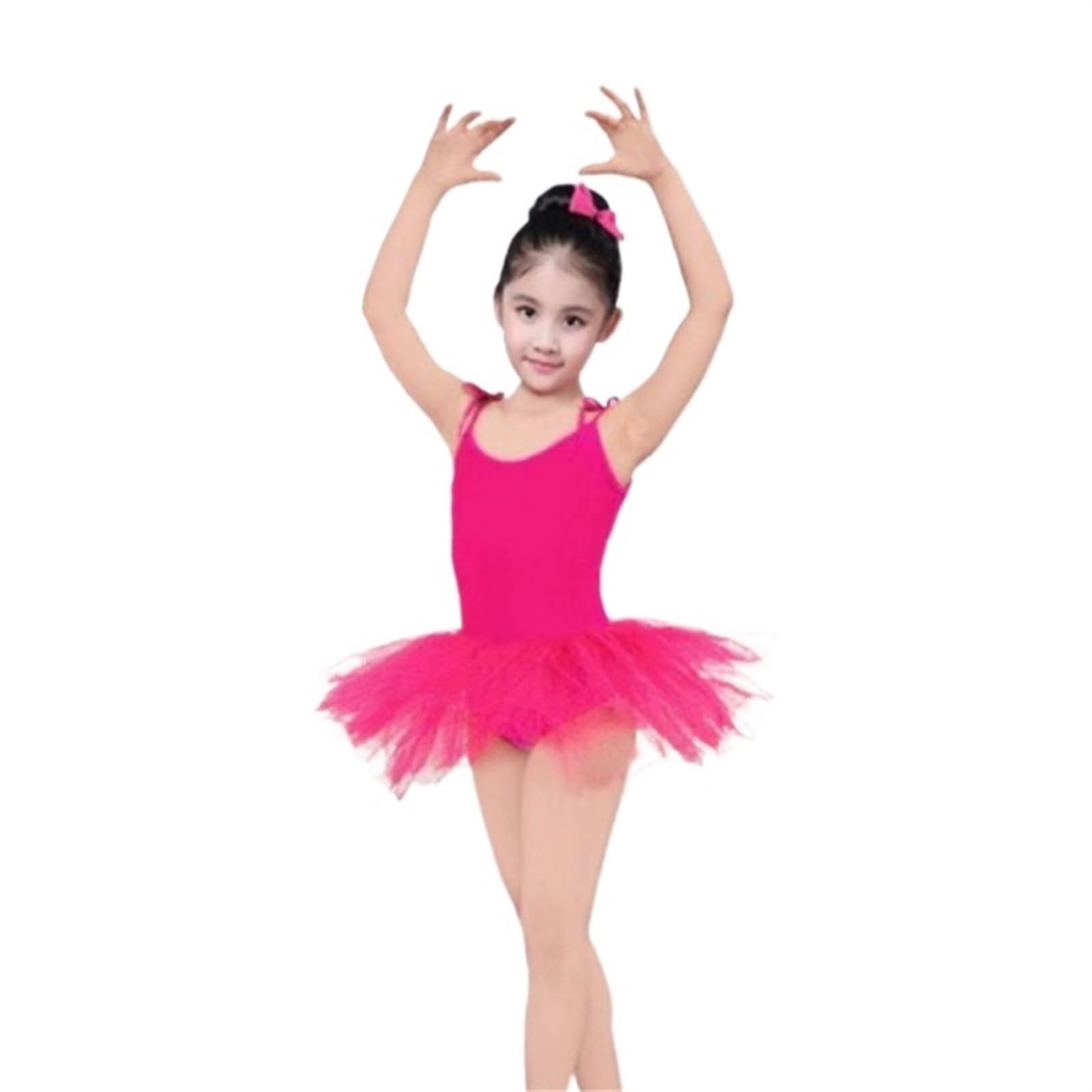 Tutu Ballerina Children's Dance Sling Ballet Skirt Dance Costumes Exercise Clothes Fluffy Skirt Small Princess Fluffy Skirt Short Sleeve(Rose Red,XXL)