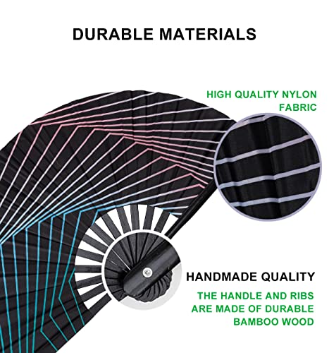 Amajiji Large Folding Hand Rave Fan for Women/Men, Chinease/Japanese Bamboo and Nylon-Cloth Folding Hand Fan, Hand Fan Festival Fan Gift Fan Craft Fan Folding Fan Dance Fan (Illusion Trippy)