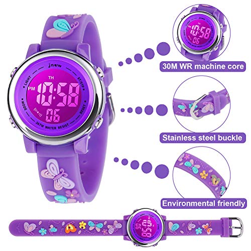 Kids Watch 3D Cartoon Toddler Wrist Digital Watch Waterproof 7 Color Lights with Alarm Stopwatch for 3-10 Year Boys Girls Little Child (Butterfly B-D Purple)2