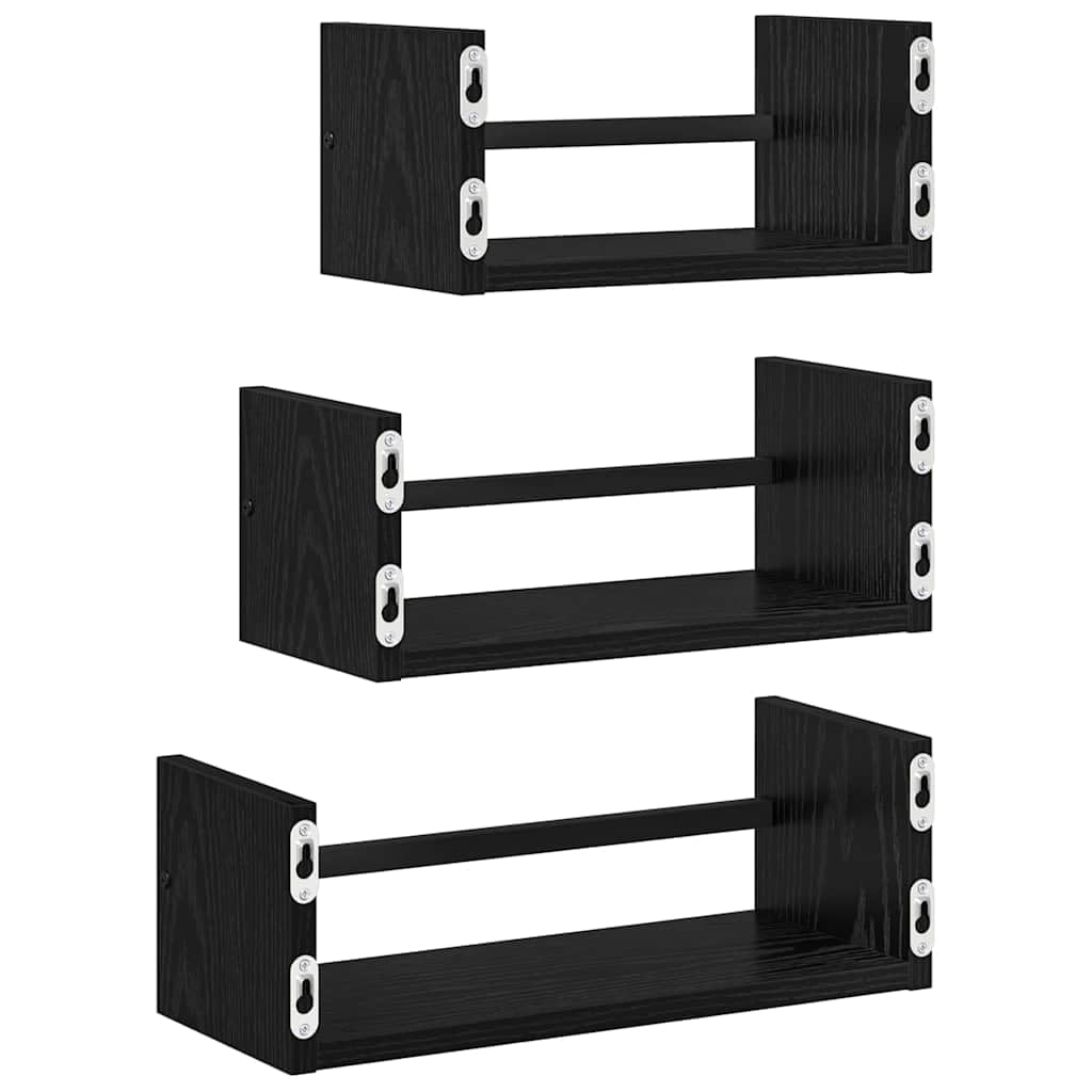 3 estantes de pared de roble negro, 40 x 16 x 14 cm, madera, flotantes, ahorran espacio, para libros/decoración/cocina, salón, pasillo o dormitorio